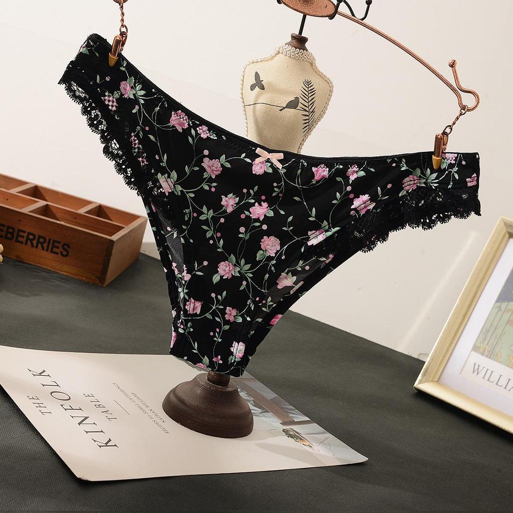 Женские шелковистые трусики-треугольники Diaochan - Цветочное кружево, Без следов от трусиков