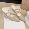Тонкий каблук Острый носок Универсальные Повседневные Женские Сандалии 2025 Летняя Мода Нишевый Дизайн На шнуровке/надеваемые для работы Платье Сандалии Женские
