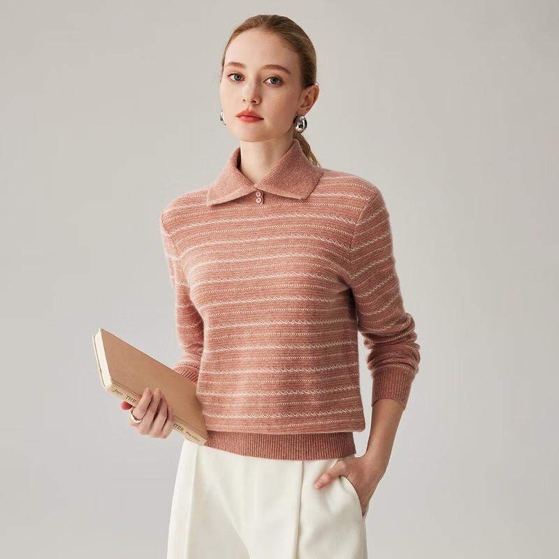 Zhaojun Women's 100% Cashmere Striped Crew Neck Sweater