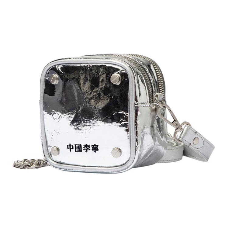 Li Ning Runway Style Shiny Chain Synthetic Leather Shoulder Bag Unisex Shoulder Bag Silver ABDR284-2