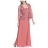 (SU)Women's Solid Two Piece Lace Cardigan Chiffon Party Wedding Long Dress Graduation Dress
