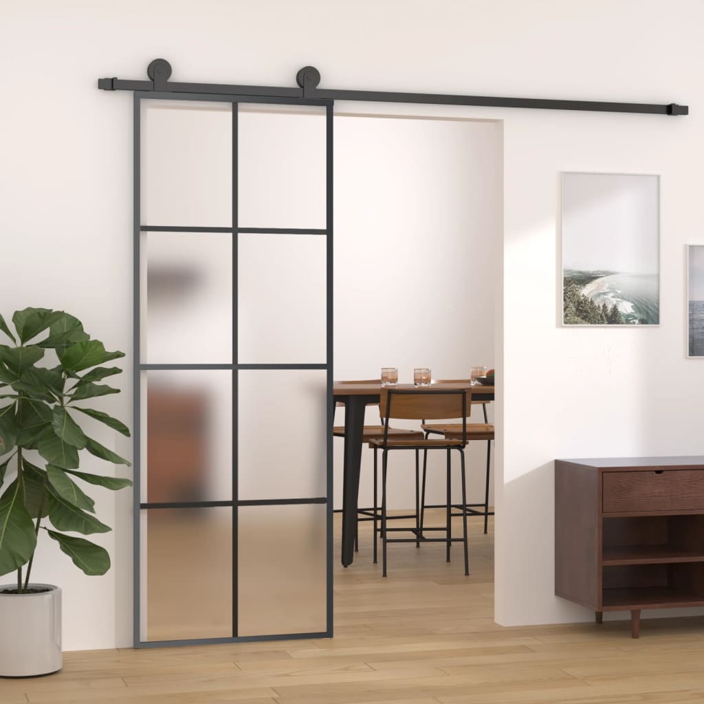 Sliding Door with Fittings 76 x 205 cm Tempered Glass & Aluminum