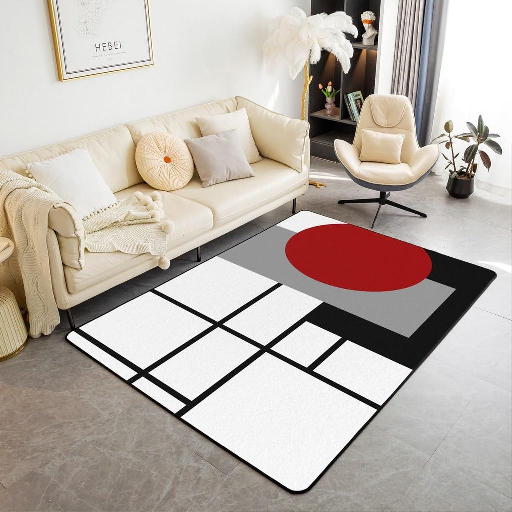 Black and White Abstarct Area Rug 6'6" x 4'11" for Adult Women Men, Geometric Striped Carpet for Minimalists,Graffiti Lines Indoor Floor Mat