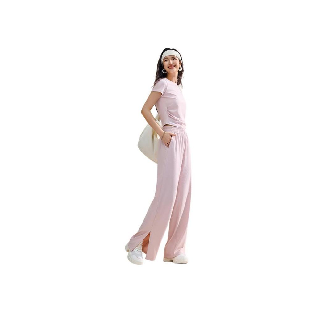 Anta Тренировочная серия Однотонные С заниженной талией На кулиске Дышащие Универсальные С широкими штанинами Спортивные брюки Женские брюки Нежно-розовый 962527303-2