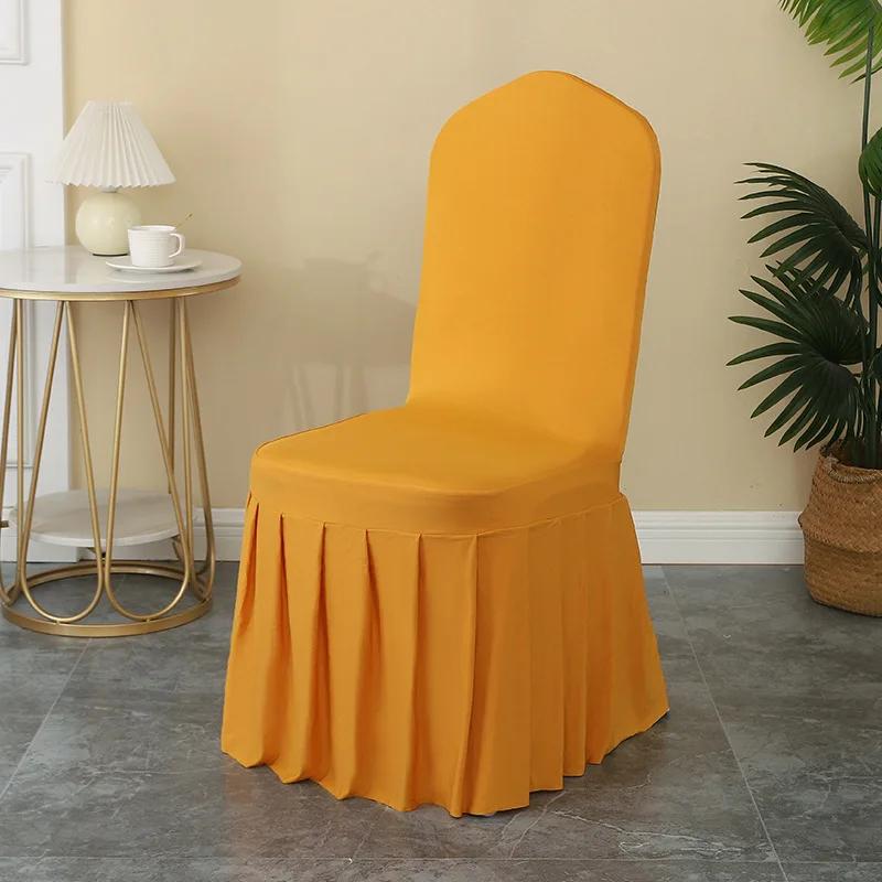 1-6pcs Thick High Elastic Stretch Chair Cover Wedding Spandex Pleated Skirt Chair Slipcovers For Birthday Party Banquet Decor