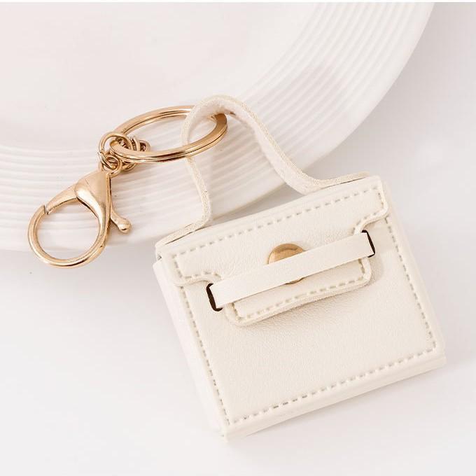 Fashion Square Handbag Keychain PU Leather Coin Purse Keyring Cute Airpods Phone Case Pendant Bag Charms for Women Girls Jewelry