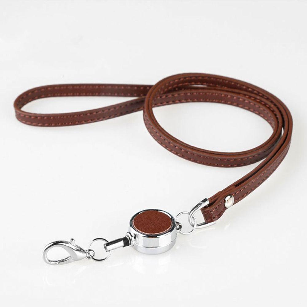 Leather Lanyards Telescopic Sling Bright Colors ID Badge Holder Office School