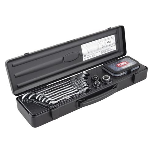 TONE Swing-Neck Quick Ratchet Wrench Set (RMFQ700BRBK), 6.35mm, 9.5mm, and 12.7mm Drives, with Bit Inserts (1/4", 3/8", and 1/2"), Black, 32 Pieces