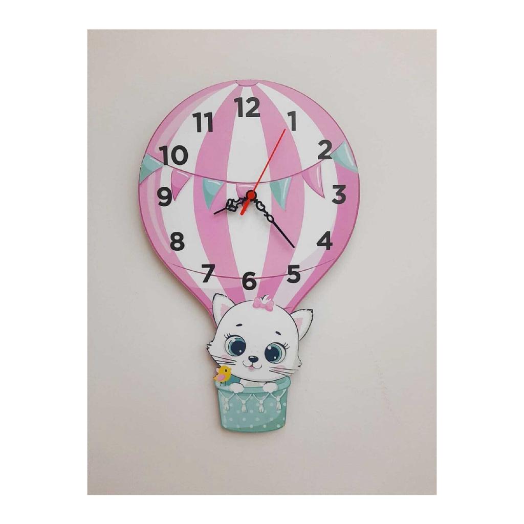 Настенные часы для детской комнаты с воздушным шаром и котом