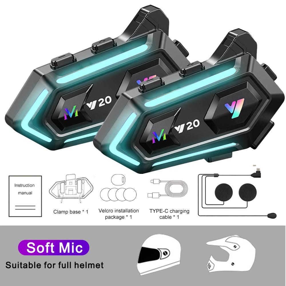 Мотоциклетная беспроводная гарнитура для шлема Bluetooth 5.3 с цветной подсветкой RGB, водонепроницаемые наушники для громкой связи для мотоциклиста