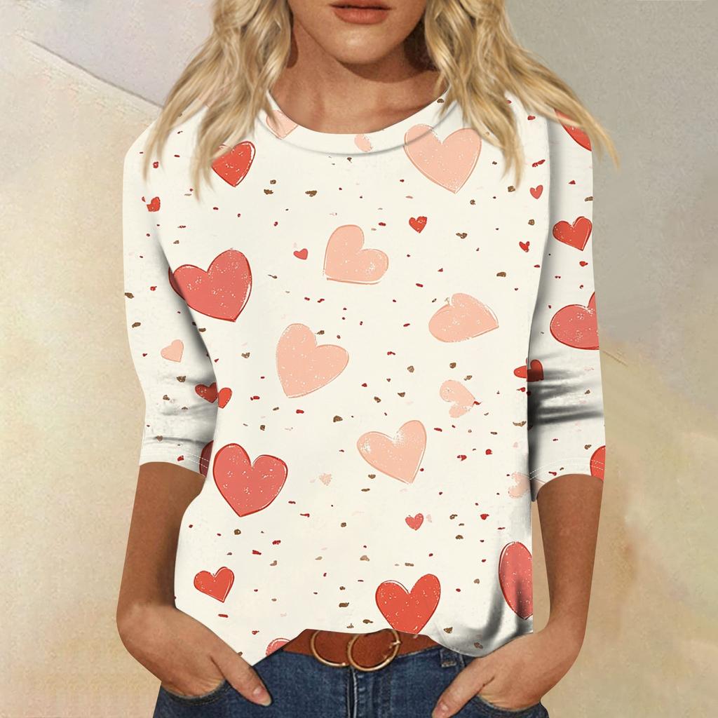 Футболка женская с рукавом 3/4, повседневная футболка с принтом ко Дню святого Валентина, джемпер с круглым вырезом