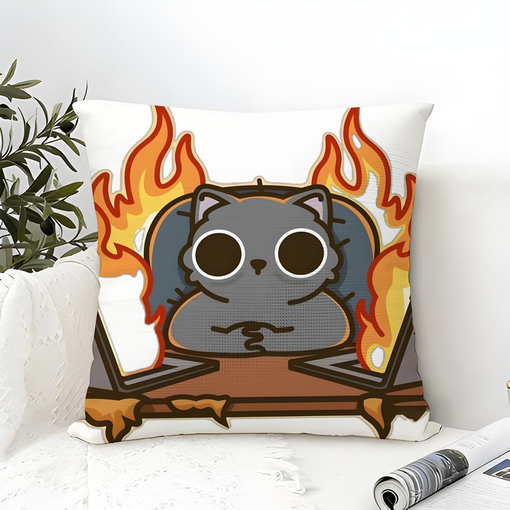 Funny Cat Thinking Network Pattern Pillow Case Cotton Linen Fabric Square Zipper Pillowcase Home Decorative Living Room