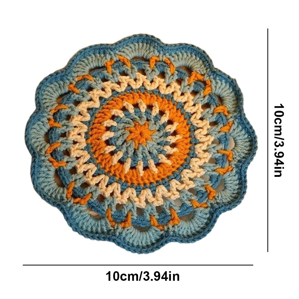 Mandala Pattern Coasters Set DIY Material Package with Crochet Hook Mandala Ceramic Cup Coaster Mug Tea Coaster for Beginners
