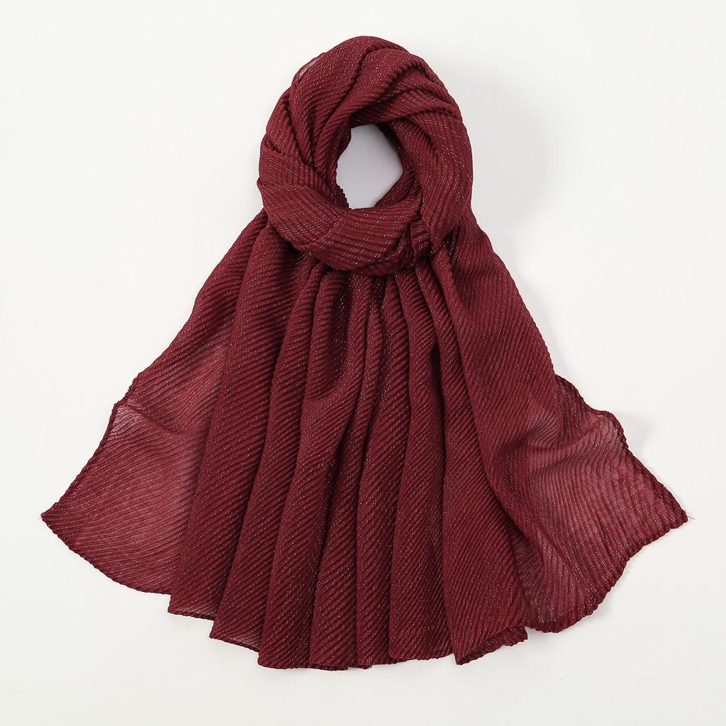 Big Size Pleated Shimmer Cotton Hijab Scarf For Women Muslim Long Shawls Solid Headscarf Wraps Islamic Headband Turban 180*90cm
