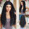 Elegant Synthetic Headband Wig Long Wavy Curly Black Straight Wigs with Headbands for Women and Girls Heat Resistant