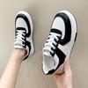 Fashion Fashion White Shoes Women's Black White Color Matching Round Toe Casual Sneakers Comfortable All-match Soft Leather Sports Shoes