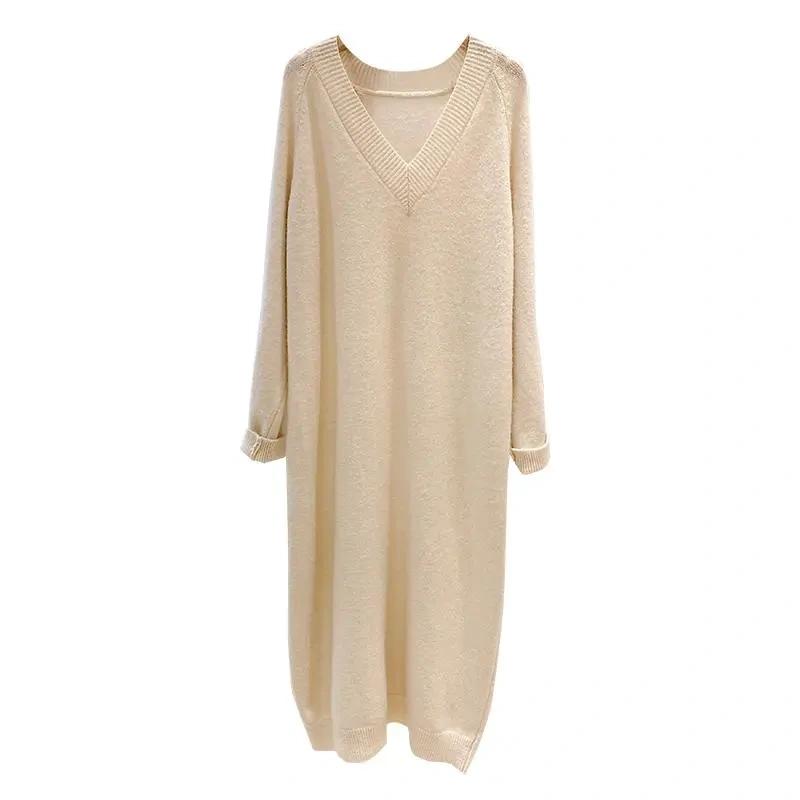 Юбка-свитер большого размера выше колена женская осенне-зимняя в ленивом стиле свободного кроя с V-образным вырезом базовая вязаная юбка