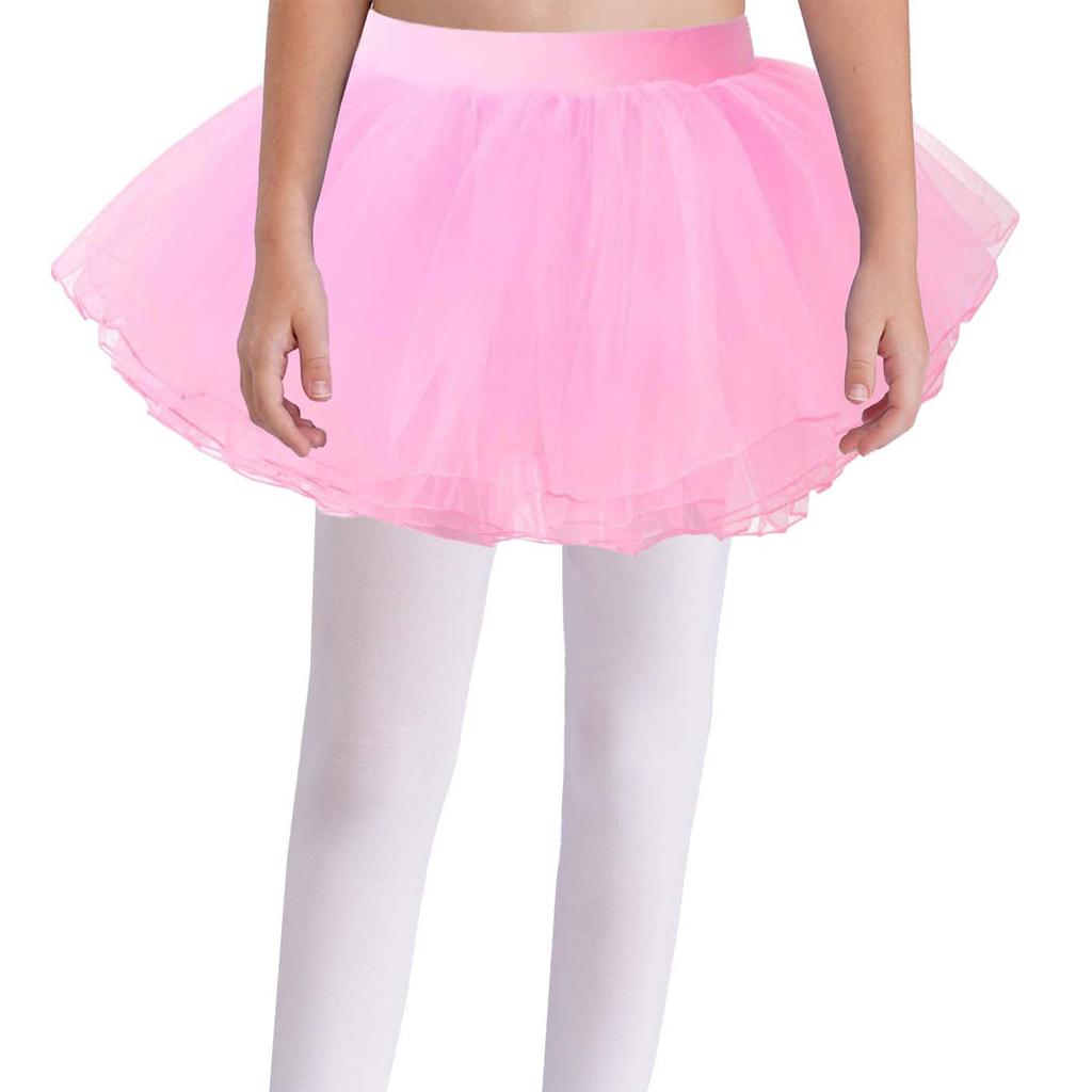Girls Dance Clothing Elastic Waistband Tutu Mesh Skirt Solid Color Four Layer Dance Skirt
