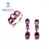 Yunum Natural South African Amethyst Ring Earrings Jewelry Set Simple Fashion Women Fine Jewelry Daily Party Wea