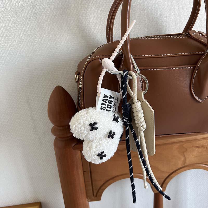 Bow Love Plush Pendant Creative Weaving Rope Handbag Pendant Vintage Fashion Bag Accessories