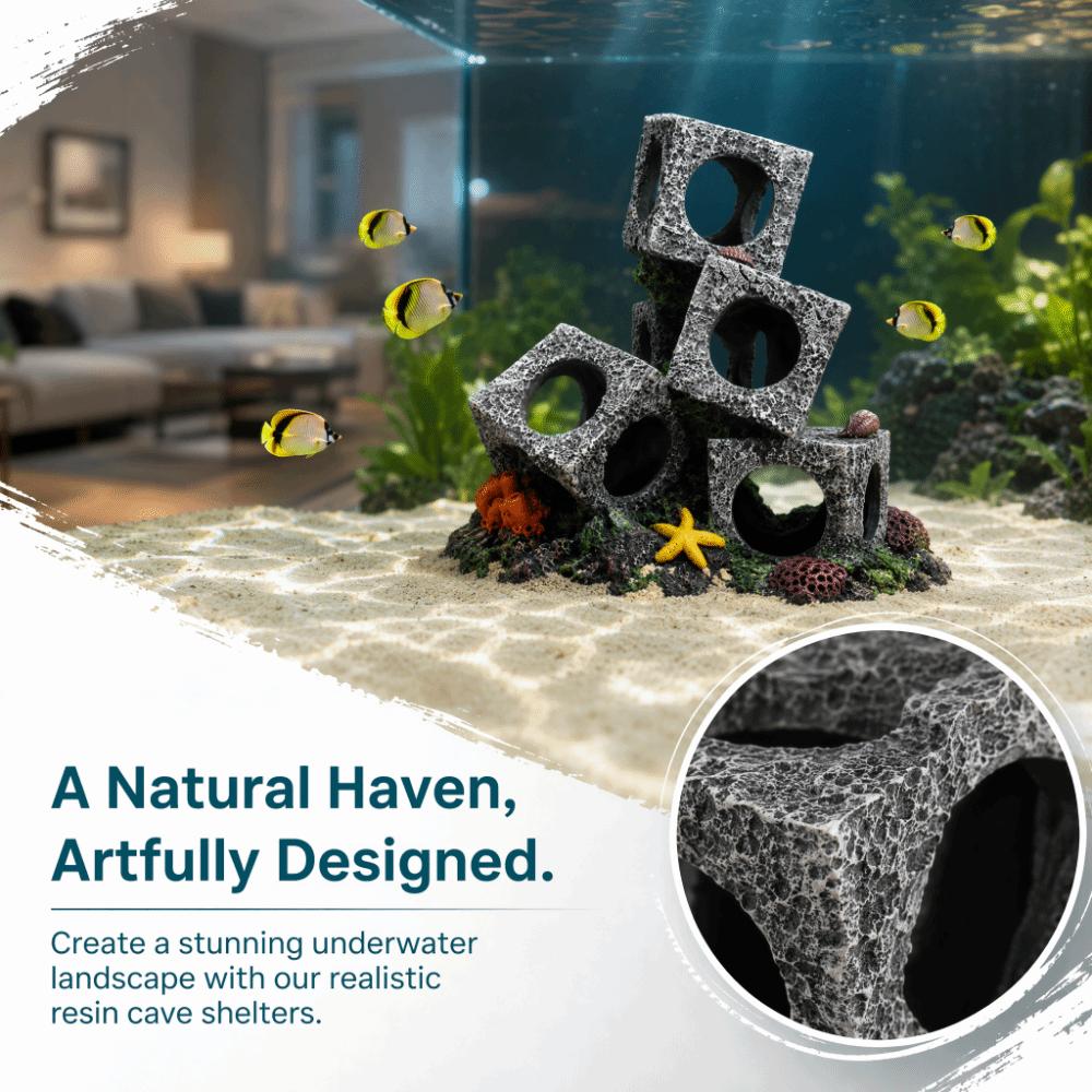 Hollowed-out Aquarium Rock Resin Shrimp Breeding Cave Cubes Cave Shelter Home Aquarium