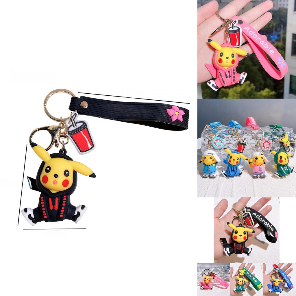 Adorable Silicone Pikachu Keychain Colorful Hoodie Accessory Gift For Birthdays