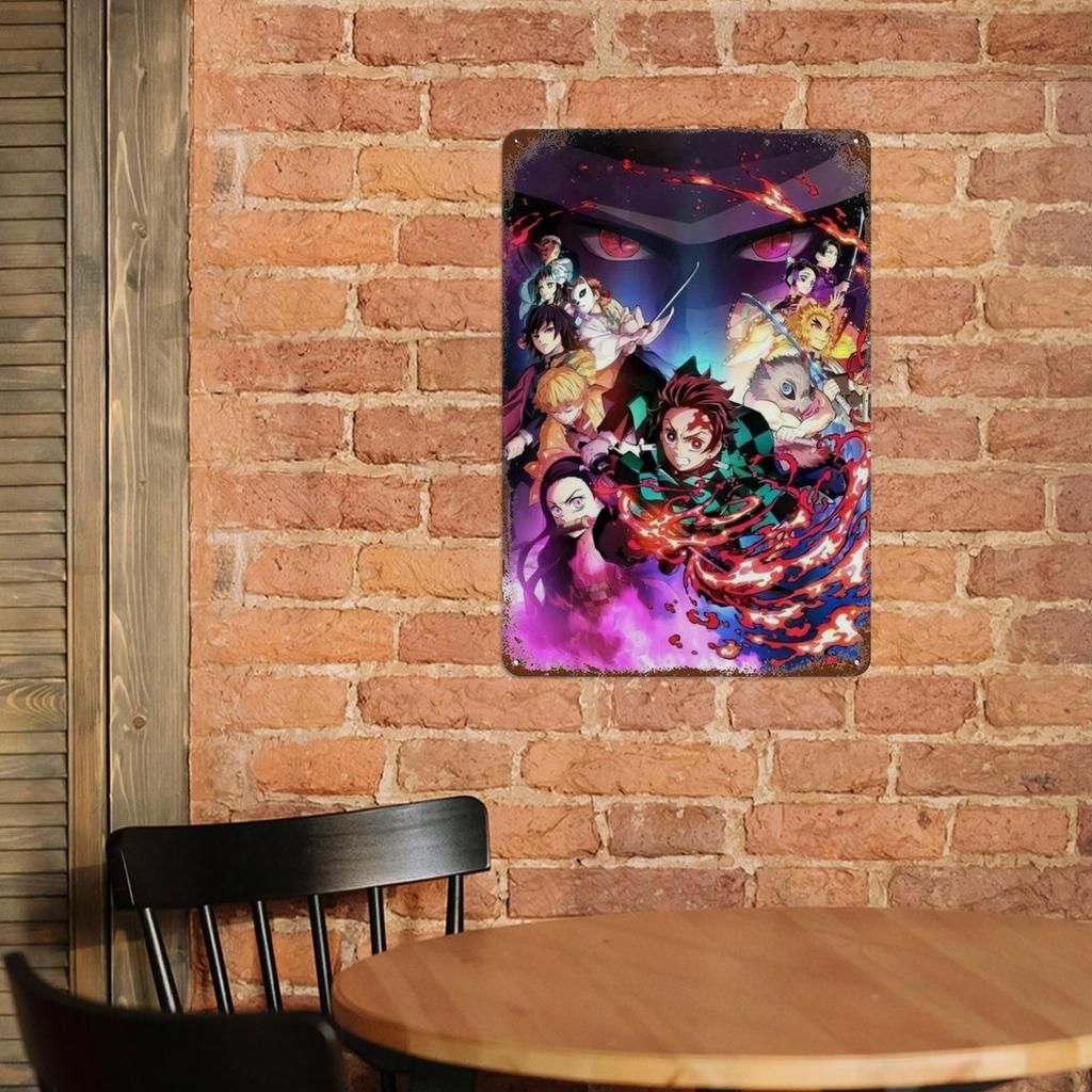 Classic Pop Anime Demon Slayer Kyojuro Rengoku Art Poster Metal Tin Sign Plaque Wall Plates for Living Room Modern Home Decor