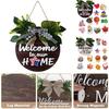 1PC Door Sign Decor Hanging Plaque Wooden Wreaths Interchangeable with 12 Magnetic Icons Round for Front Door Themed Decorations