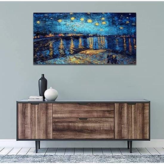 Painting Starry Night Gogh Poster Decorative Art Reproduction Canvas Room Decoration Wall Hanging Sofa Background Framed Finished Product (40x80cm