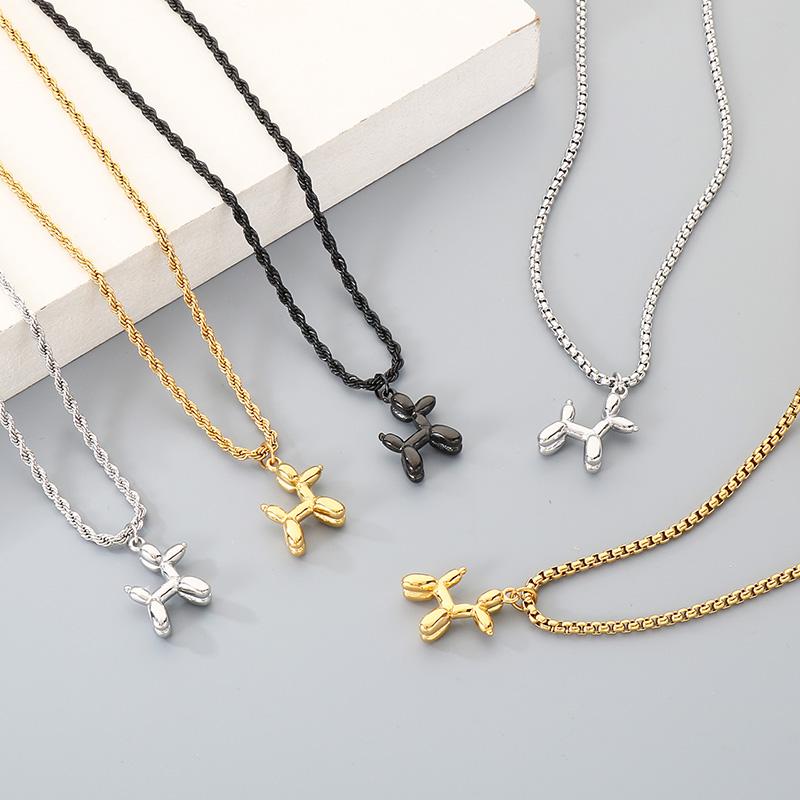 Cute Balloon Dog Pendant Necklaces Stainless Steel Twisted Chain Choker for Couples Simple Animal Necklace Fashion Party Jewelry