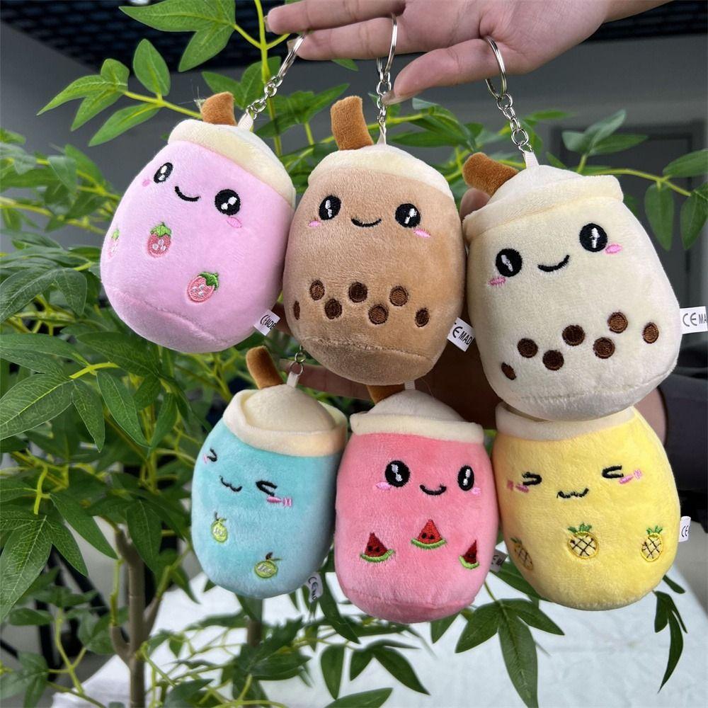 Plush Doll Bubble Tea Keychain Fruit Tea Boba Doll Plush Toys Milk Tea Keyring Backpack Decoration