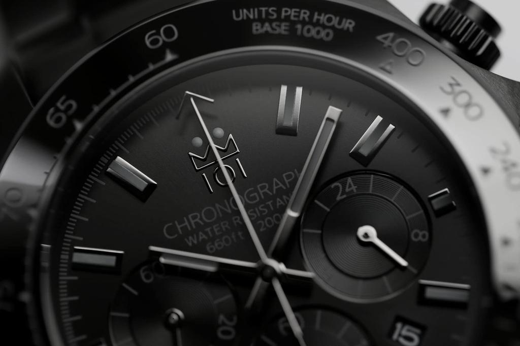 Часы-хронограф Hyakuichi, водонепроницаемые, 20 АТМ, кварцевые, с керамическим безелем, полностью черные [HYAKUICHI 101] No.11IP, мужские, для дайвинга, IP-BBB