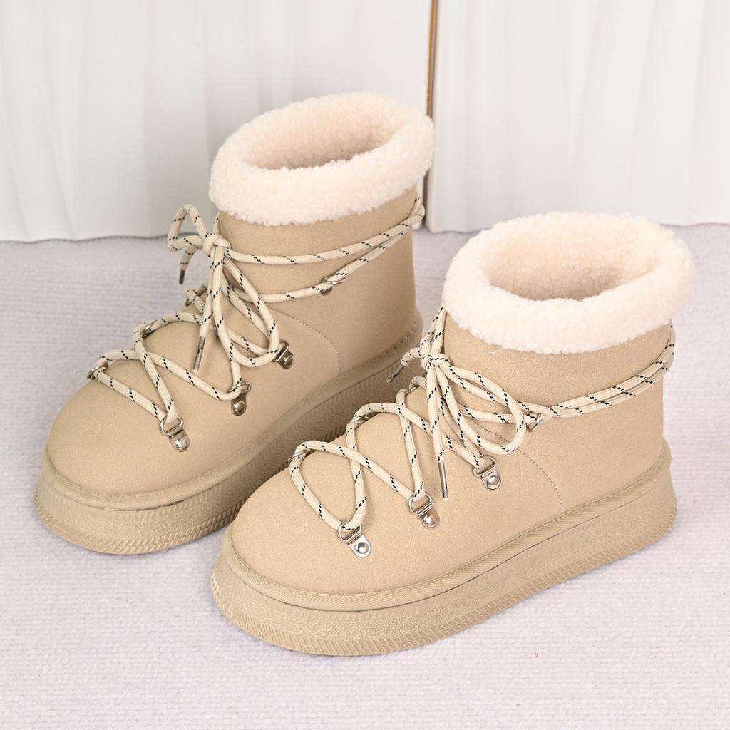 Fashion Comemore Winter Thicken Plush Warm Snow Boots for Women Plus Size 36-42 Fleece Platform Ankle Boots Lace Up Woman Cotton Shoes