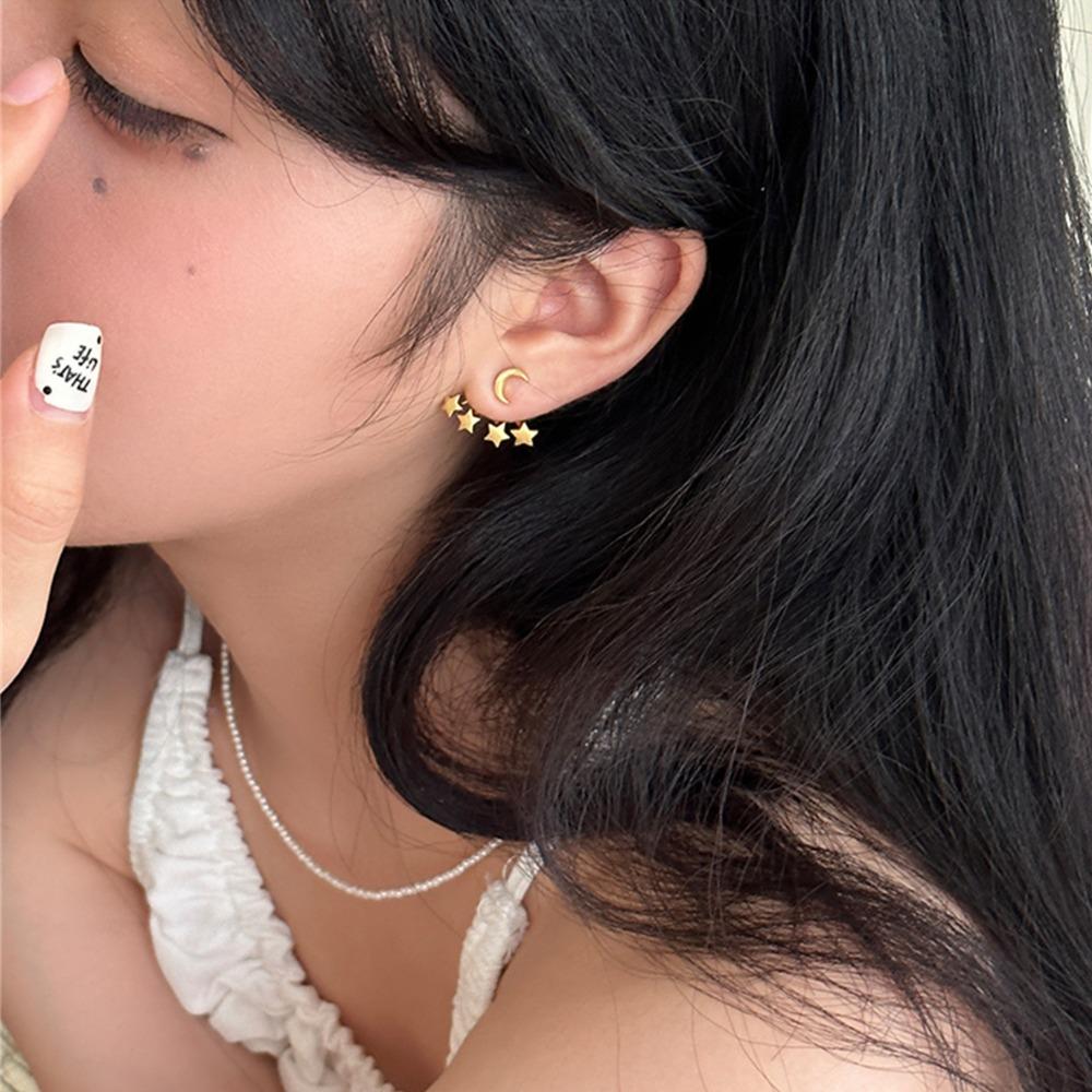 Золотая Звезда Луна Серьги Пусеты Серебро Висячие Звезды Пусеты Отпуск