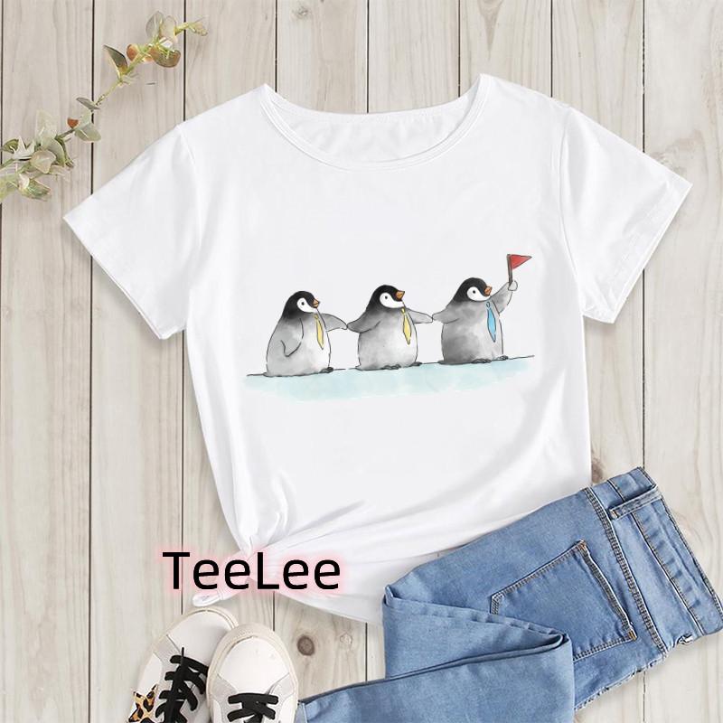 Kawaii Penguin Cookies Tshirts Cartoon Unisexs Tshirt Graphic Tshirts Ladies Youth Short Sleeve Cute Tshirts Female