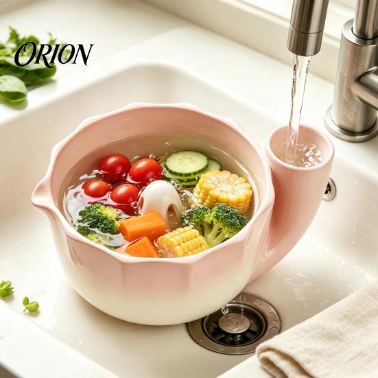 Керамическая миска для мытья фруктов и ягод с отверстиями-ситом, Самовращающаяся вихревая конструкция, Прочный кухонный инструмент для подготовки, Промывка для ягод, овощей, дуршлаг