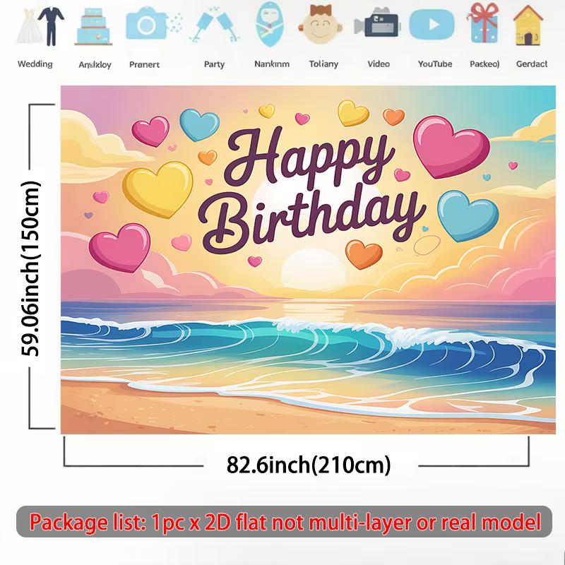 2D Pastel Beach Birthday Photography Backdrop Kids' Party Decoration Clo