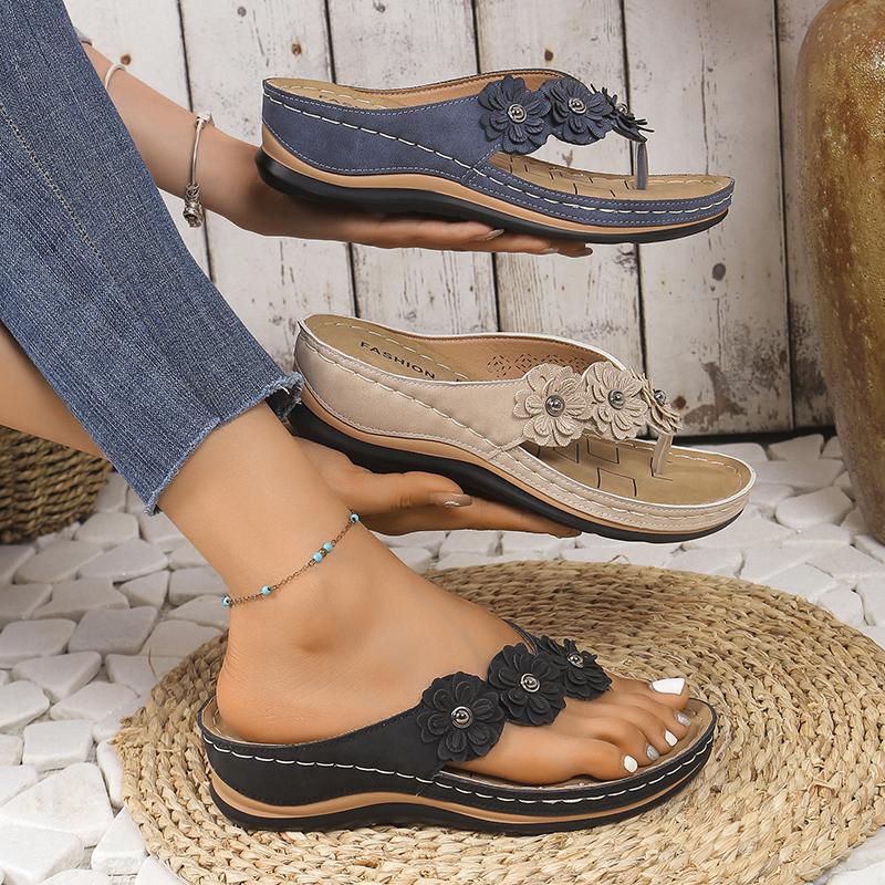 Fashion Fashion Flower Decor Wedge Flip Flops Women 2025 Summer Clip Toe Beach Slippers Woman Comfortable Non Slip Casual Slides Sandals