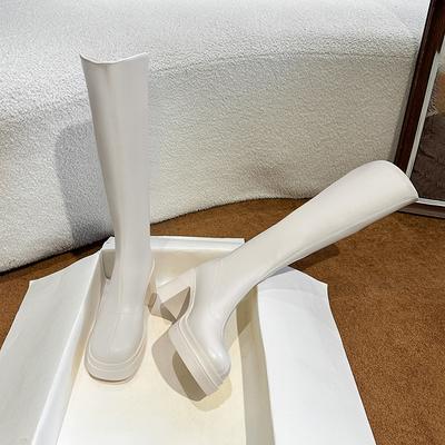 Женские сапоги белого рыцаря 2025 осень и зима новые сапоги до колена на толстой подошве на толстом высоком каблуке темпераментные тонкие высокие сапоги