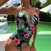 Women Summer Sexy Monokini Halter Backless Floral Print One-piece Swimsuit Quick Drying