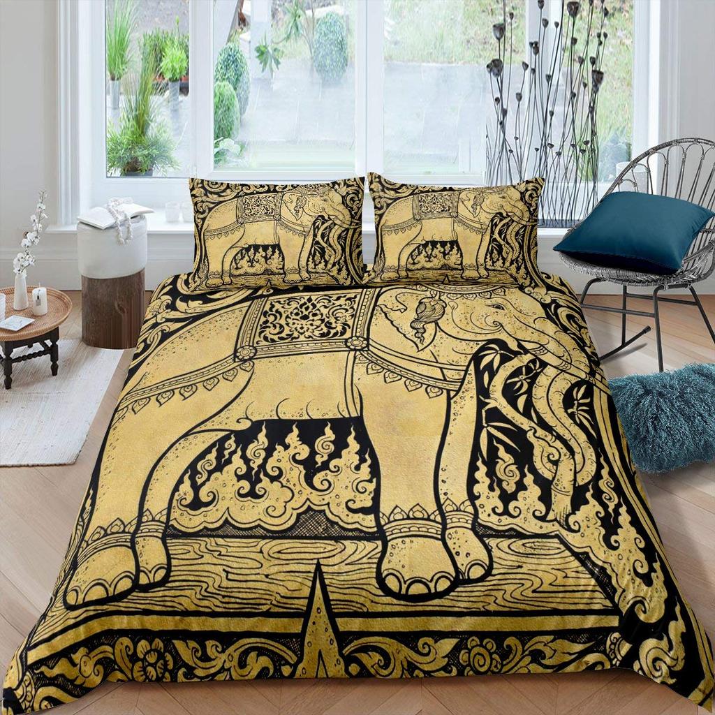 Tribal Ethnic Elephant Duvet Cover Exotic Style Bedding Set Boho Mandala Flower Paisley Quilt Cover Polyester Comforter Cover