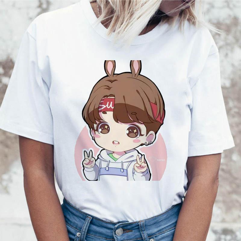 JIN SUGA J HOPE Women JIMIN V JUNGKOOK Top Kpop T Shirt Korean Pop Music Group Short Sleeve Shirt Funny Graphic Female Tee K-pop