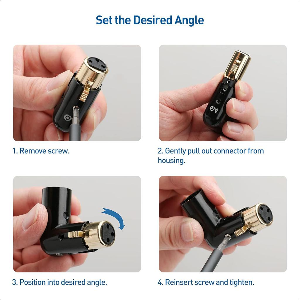 AA58 2PCS Audio Adapter Plug Adjustable Male to Female Right Angle XLR Adapter 3Pin Black (XLR 90 Degree Adapter)