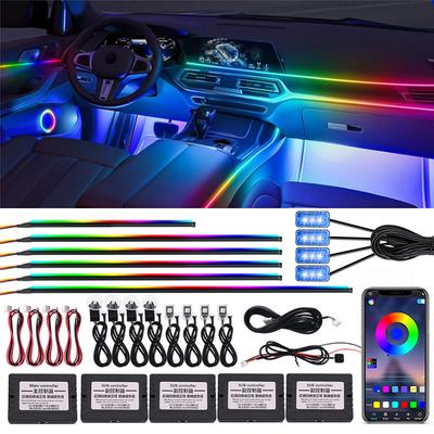 18 в 1 64-цветная RGB-симфония для автомобиля, окружающее освещение, акриловая направляющая светодиодная лента, декоративная атмосферная лампа с управлением через приложение