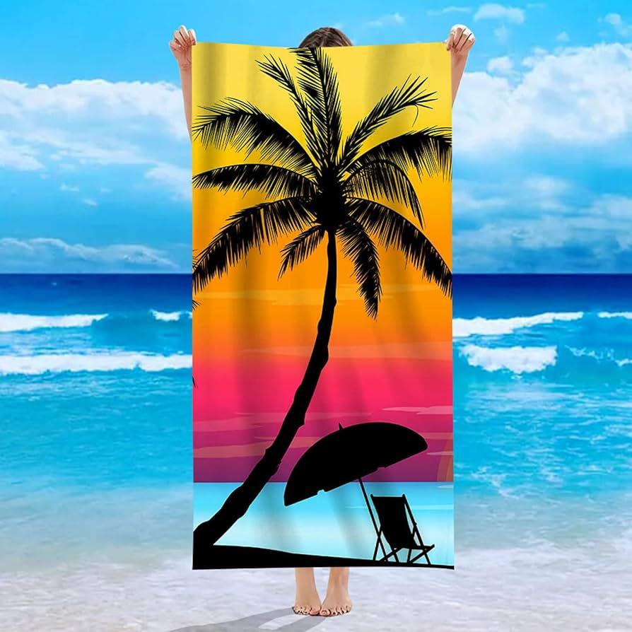 Neon Sunset Palm Tree Print Beach Towel Quick Dry Towel Soft Lightweight Absorbent Towel for Summer Beach Pool and Travel Use