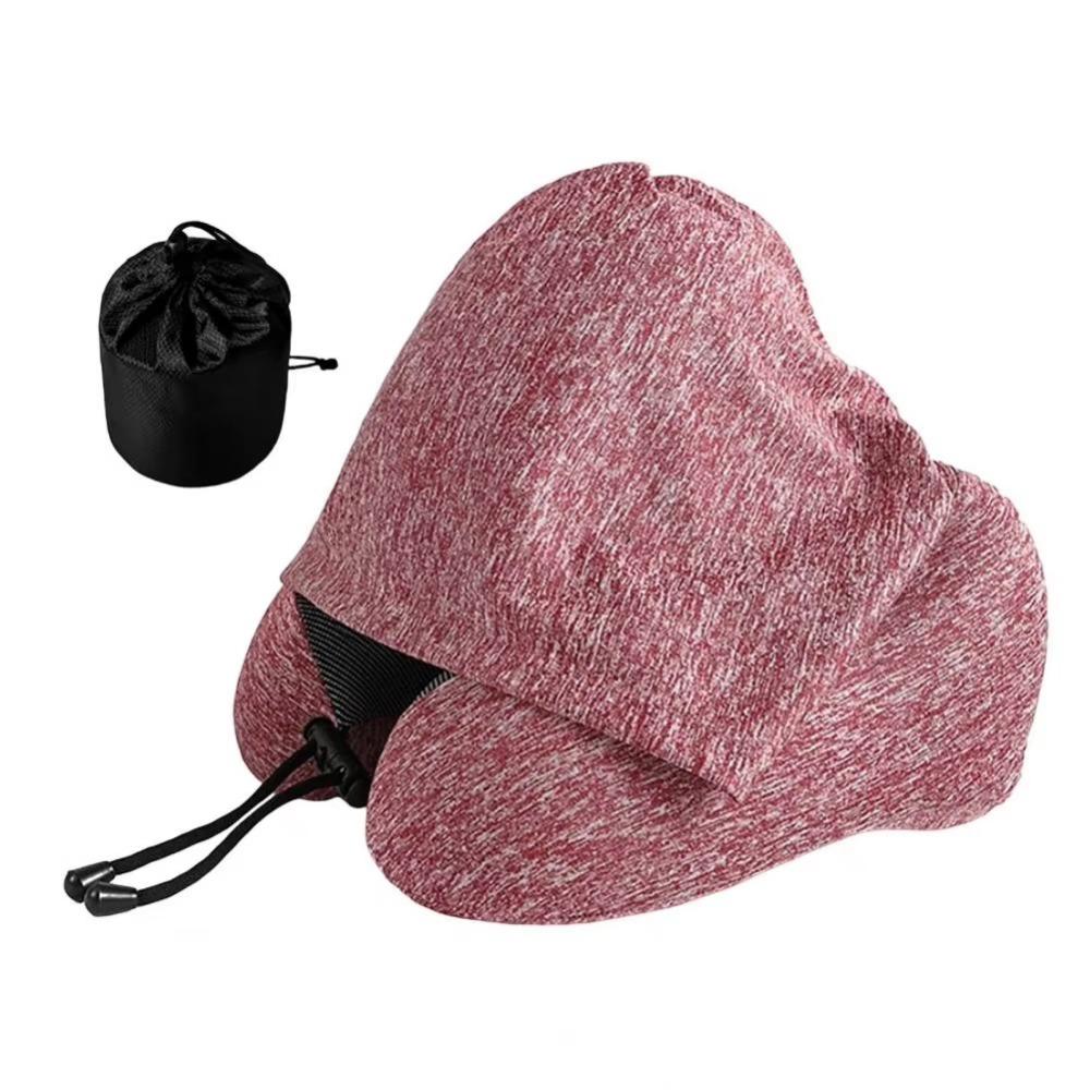 Adjustable Drawstring Hooded Travel Pillow Removable Travel Neck Cushion  Car Trips
