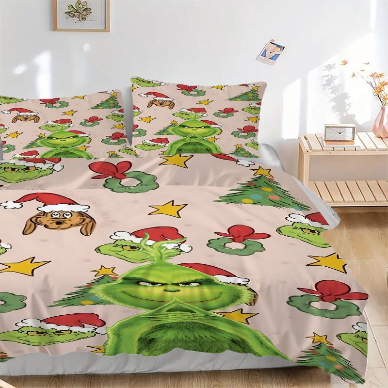3Pcs Christmas Grinch Bedding Sets For All Sizes New 3D Printed Bed Cover Comforter Duvet Cover Pillowcase Bedroom Decoration
