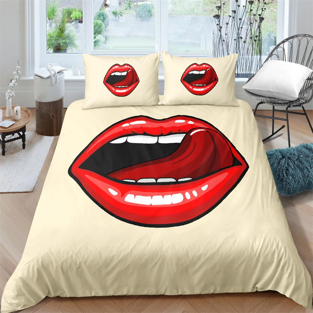 Kiss Sexy Lips King Queen Duvet Cover Red Mouth Bedding Set For Girl Modern Fashion Quilt Cover 2/3pcs Polyester Comforter Cover