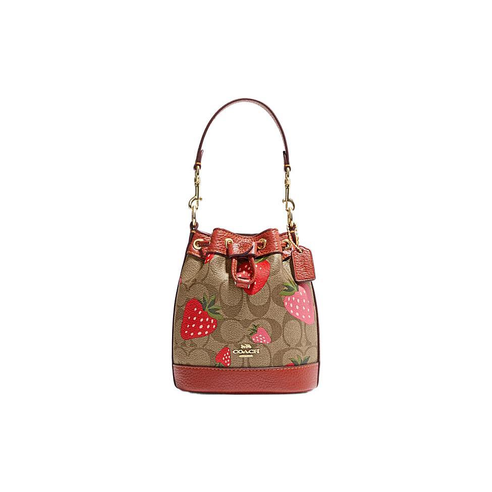 New COACH Dempsey Cow Leather Bucket Bags Handbags Medium Size Women's Red & Brown Monogram CH164-IME7V