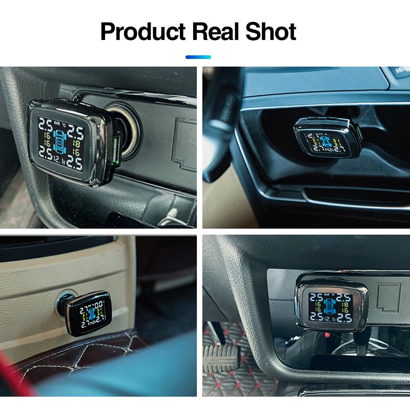 E-ACE Car TPMS Tire Pressure Monitoring System Smart Display Alarm Monitoring System USB Charging Auto Security With 4 Sensors